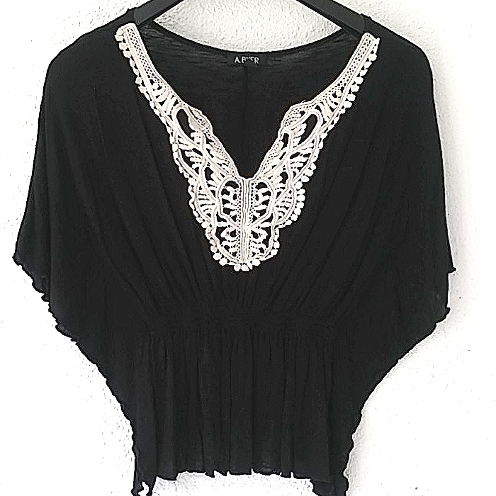 A. Byer Black Top with Embroidered Detail